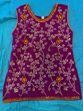 Embroidered Purple Sleeveless Tank Top
